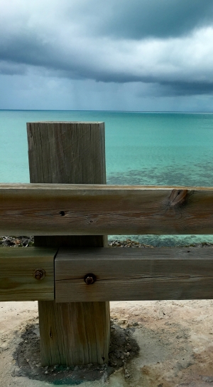 brown wooden fence near body of water under cloudy sky at daytime thumbnail